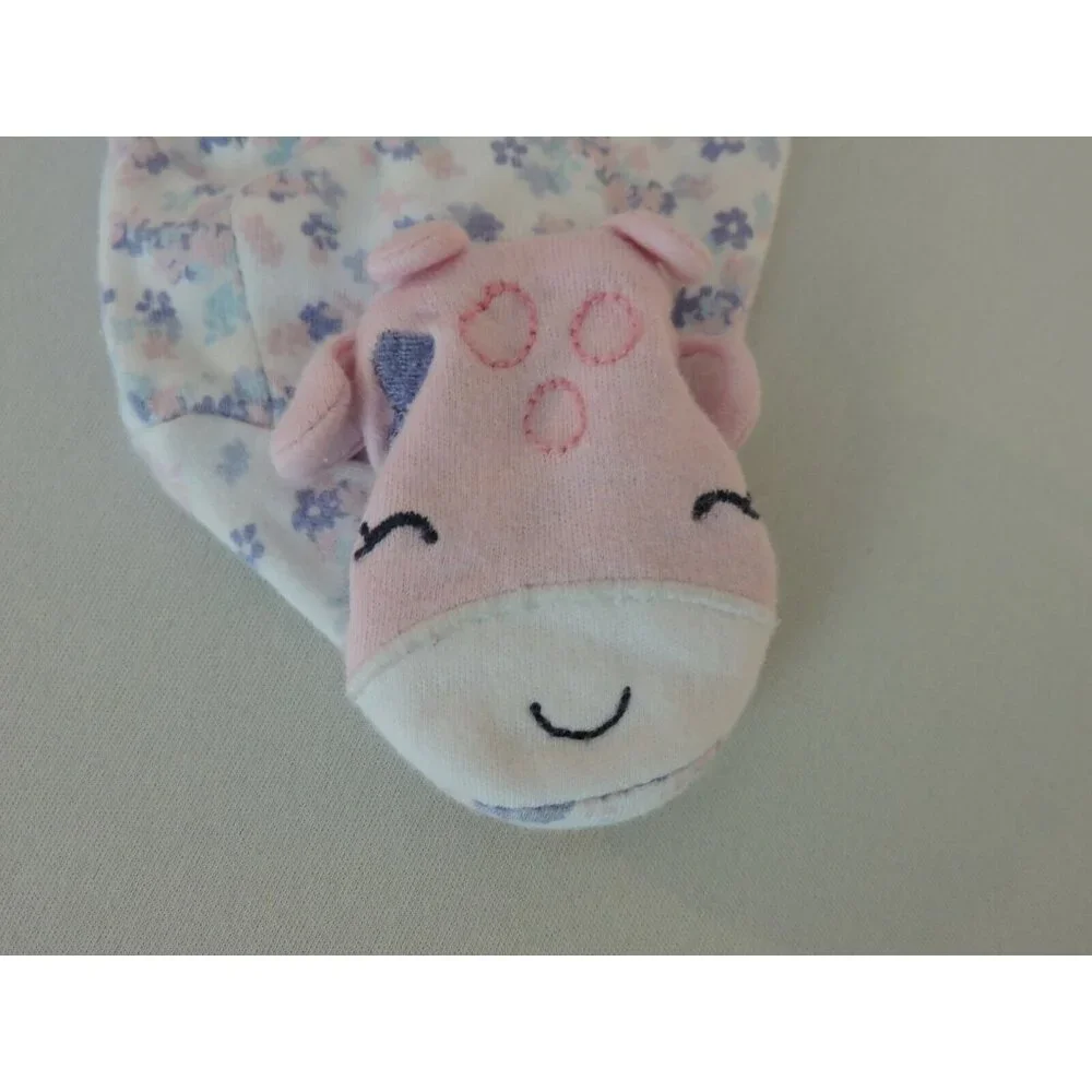 Carters Sheep Bodysuit One Piece Flowers Pink Pajamas Baby Girl Footed Zips 9M - Picture 3 of 5